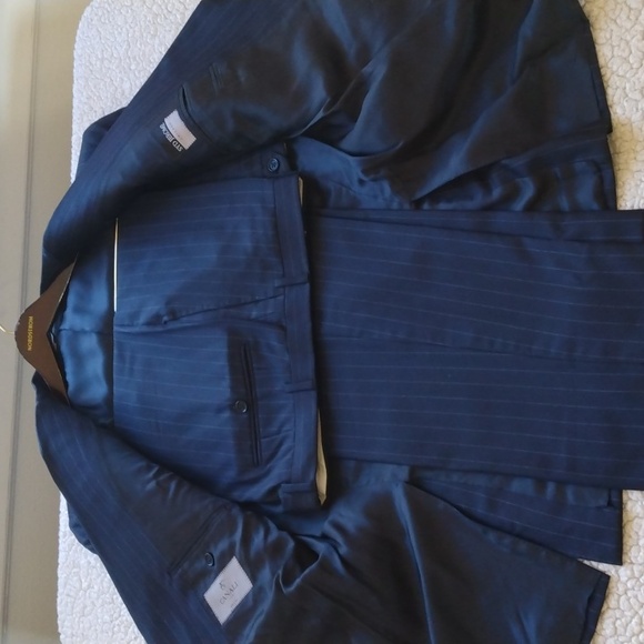 Canali Navy Blue Pinstripe Wool Suit 46R US = 56R EU (Made in Italy) - Picture 7 of 12